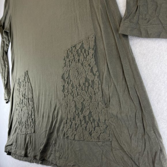 LOGO Lori Goldstein Womens 1X Khaki Green Lace Pockets Shirt Long Sleeves - Picture 3 of 10